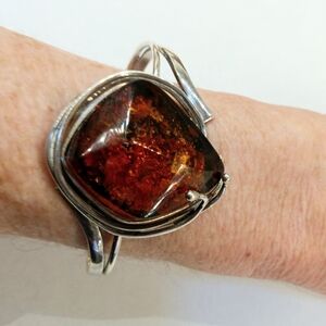 Unique FAUX Amber Sterling Silver Cuff Bracelet